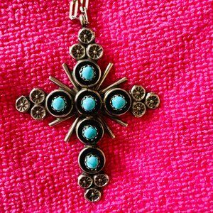 Vintage Native American Zuni pendant 7 silver chain